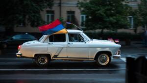 Car with Armenian flag